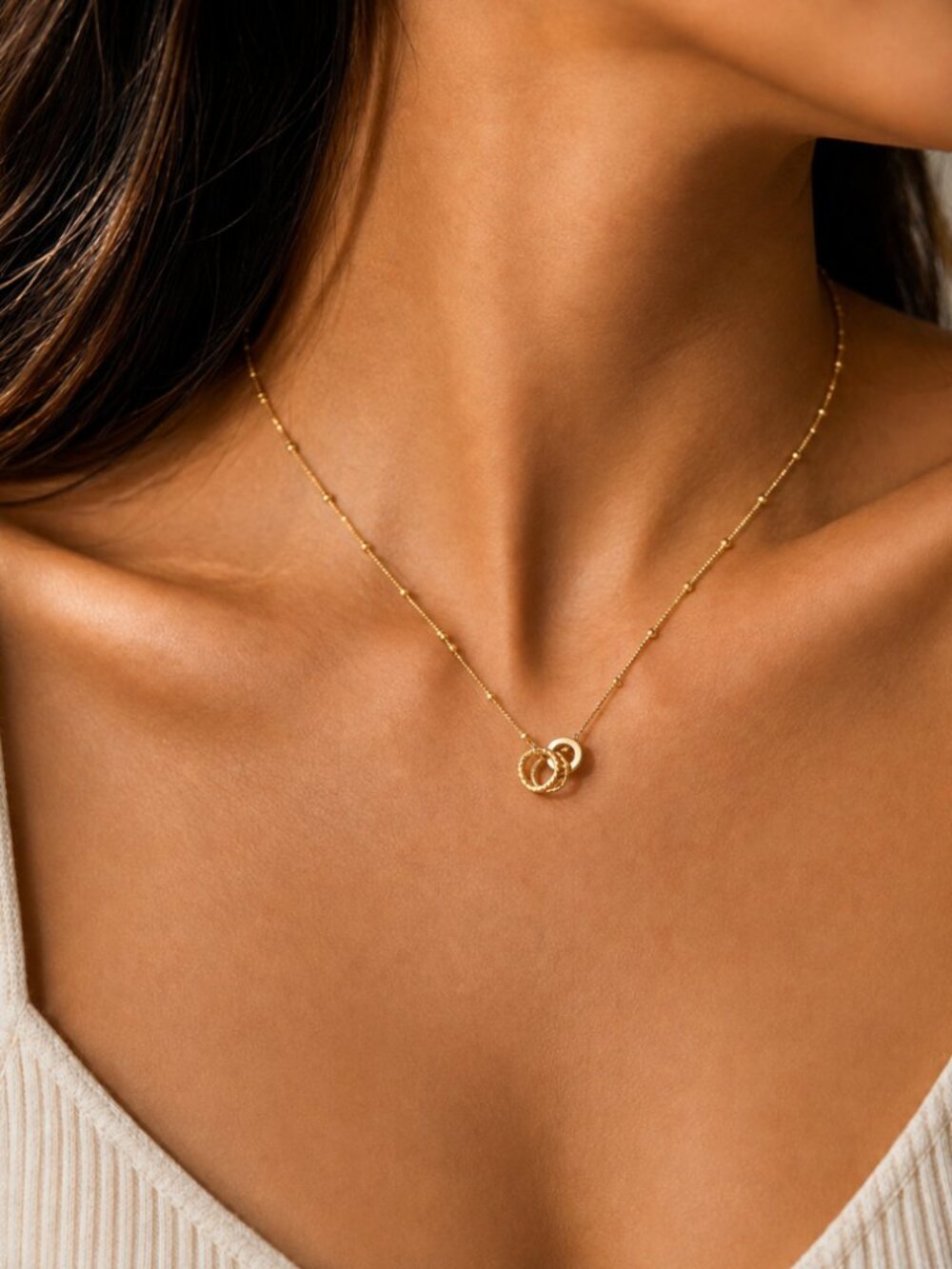 925 Sterling Silver Dainty Bead Satellite Chain Necklace Circle Pendant Necklace